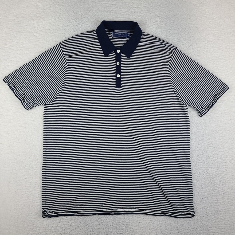 Vineyard Vines Polo Shirt Mens XL Navy Blue White Striped Merino Wool